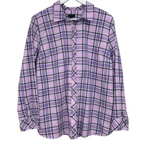 Talbots Purple Plaid Button Down Collared Long Sleeve Top Size XL Women's
